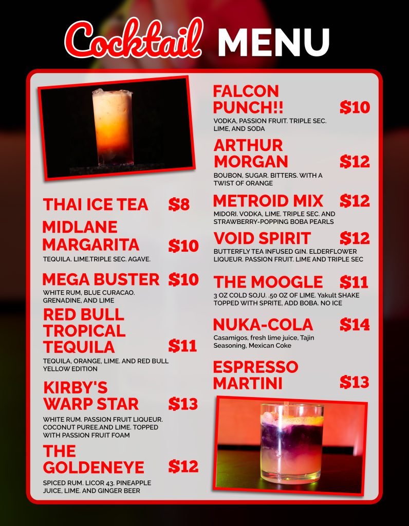 Gaming Lounge Chicago Esports Cocktail drink menu